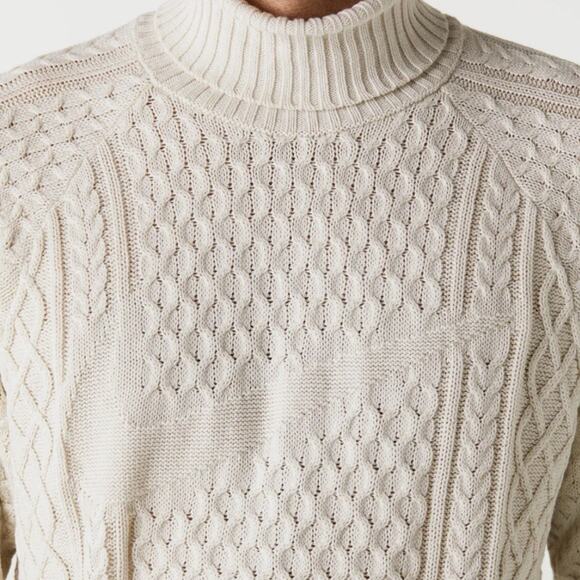 NWT Nike Life Cable Knit Turtleneck Light Bone Sweater Mens Size M (FB7770-072) - Picture 2 of 7